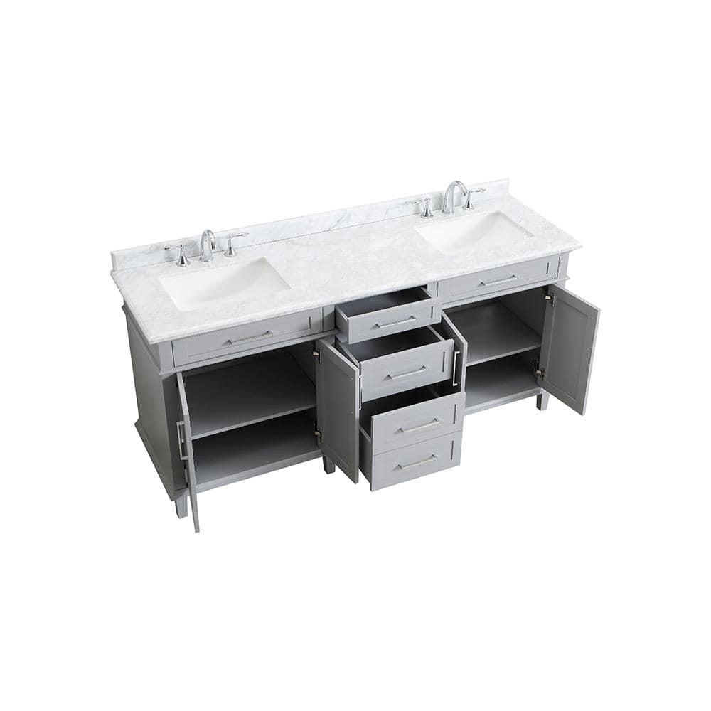 Home Decorators Collection Sonoma 72 in W x 22 in D x 34 in H Bath Vanity in Pebble Gray with White Carrara Marble Top