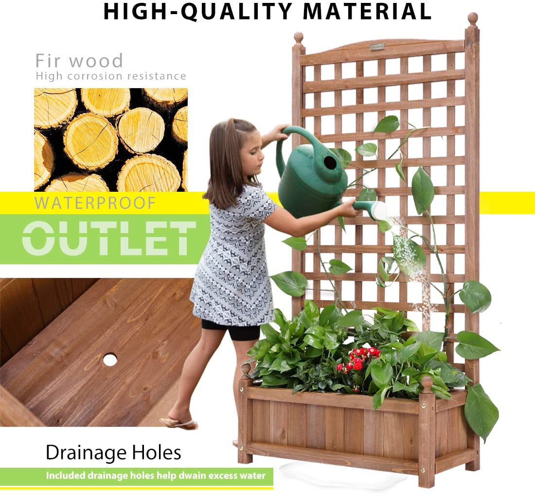 VIVOHOME Wood Planter Raised Bed with Trellis, 60 Inch Height Planter for Garden Yard