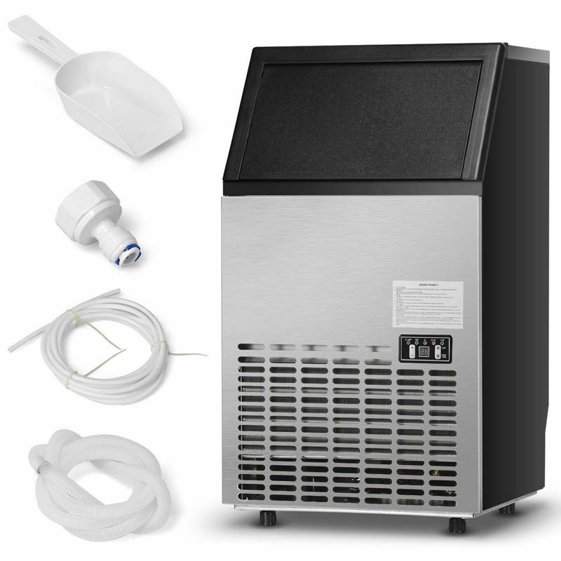 110LBS/24H Commercial Ice Maker with 33LBS Storage Capacity, Free-Standing Ice Machine