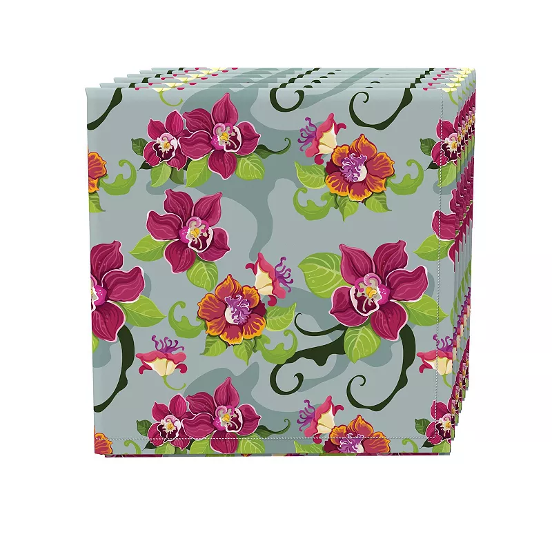 Napkin Set， 100% Polyester， Set of 4， 18x18， Tropical Flower Pattern