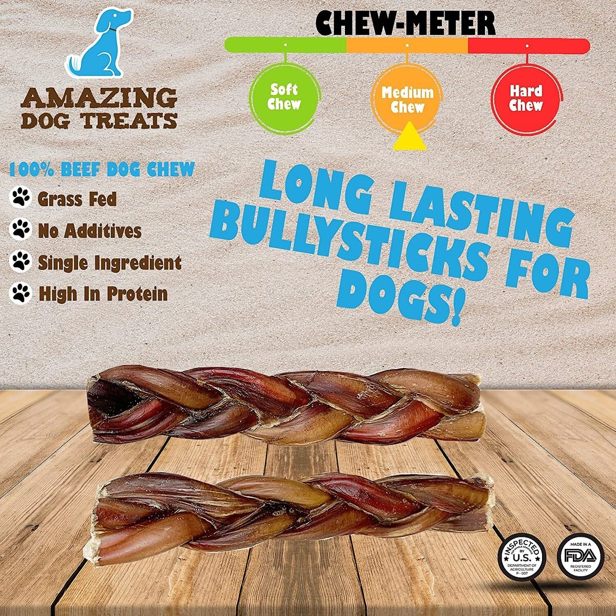 Amazing Dog Treats 6-inch Braided Bully Stick Dog Treats