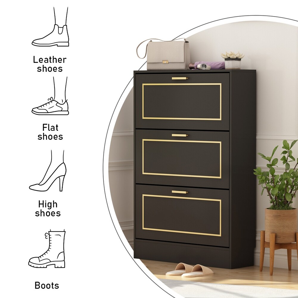 Fold Out Shoes Cabinet Storage Cabinet Dresser Chest(Black/White)