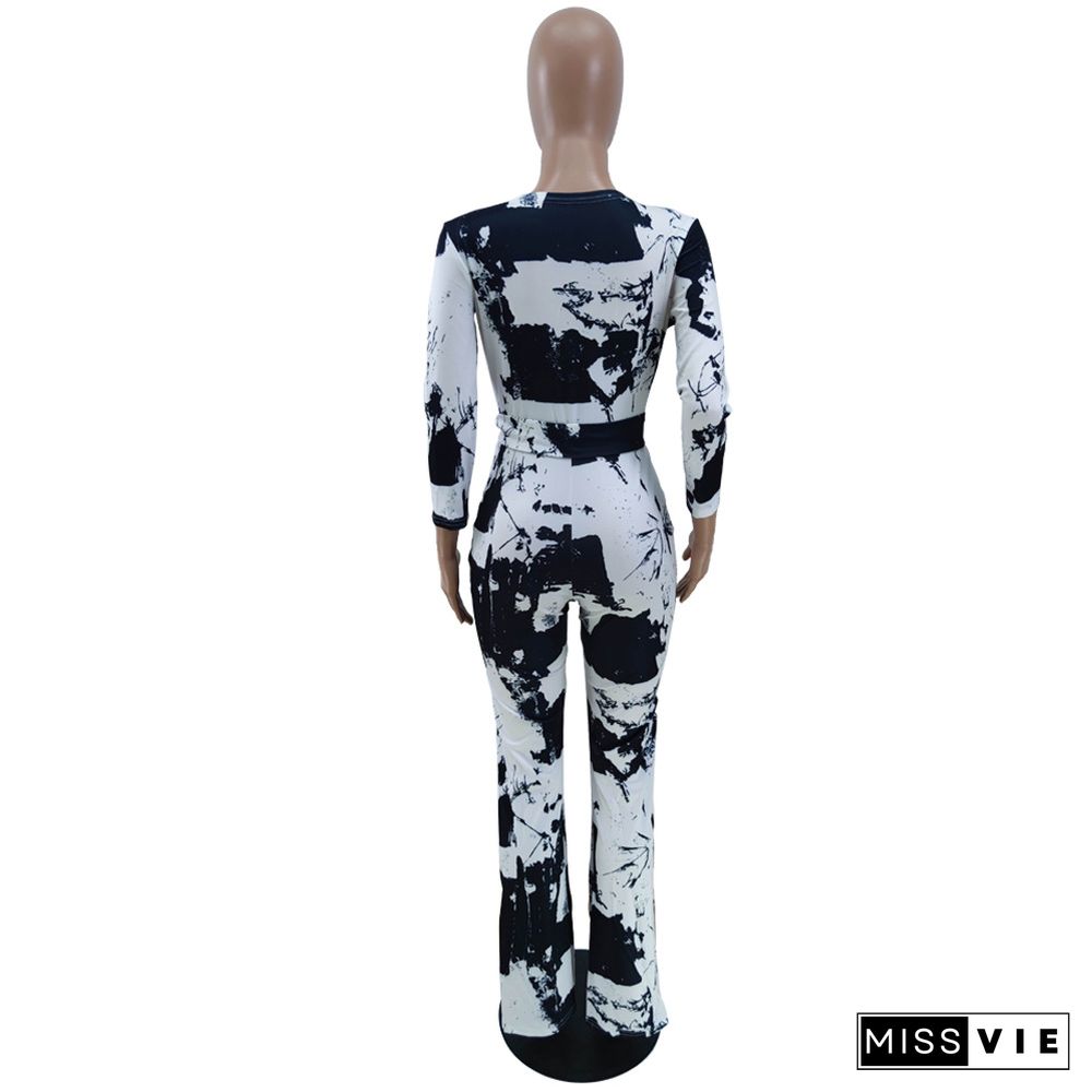 Black And White Inkjet Sputtering Element Printed Loose Jumpsuit