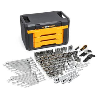 GEARWRENCH 14 in. 38 in. and 12 in. Drive Standard and Deep SAEMetric Mechanics Tool Set in 3-Drawer Storage Box (239-Piece) 80942