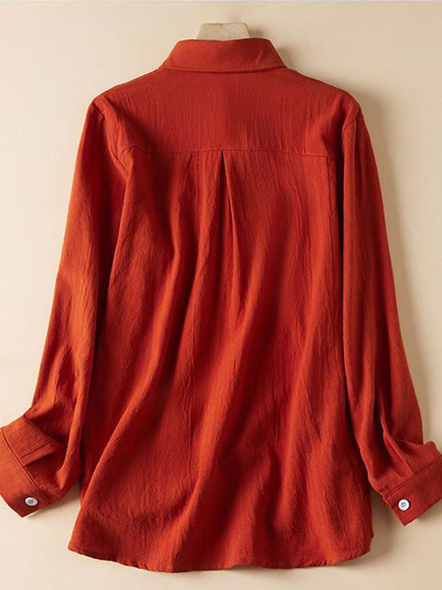 Casual Loose Solid Color Long-sleeved Blouse