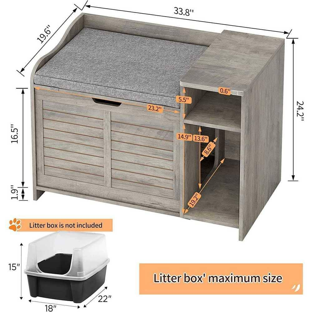 AndMakers Cat Litter Box Enclosure in Grey with Top Opening and Cushion IH-0W8R2RQF