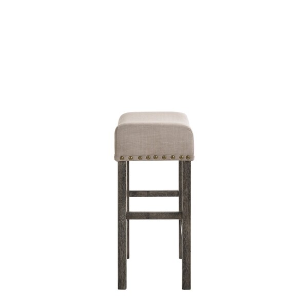 ACME Martha II Counter Height Stool in Tan Linen and Weathered Gray