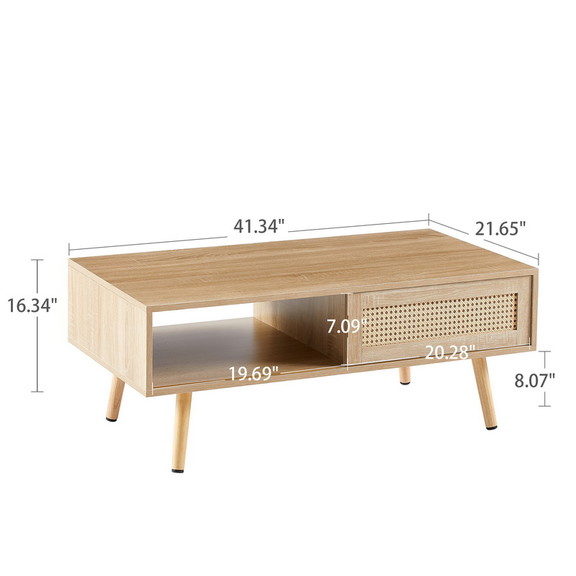 41.34 Rattan Coffee Table  Sliding Door for Stora...