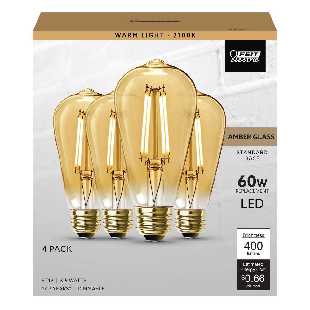 Feit Electric 60-Watt Equivalent ST19 Dimmable Straight Filament Amber Glass Vintage Edison LED Light Bulb Warm White (16-Pack) ST19LEDHDRP44