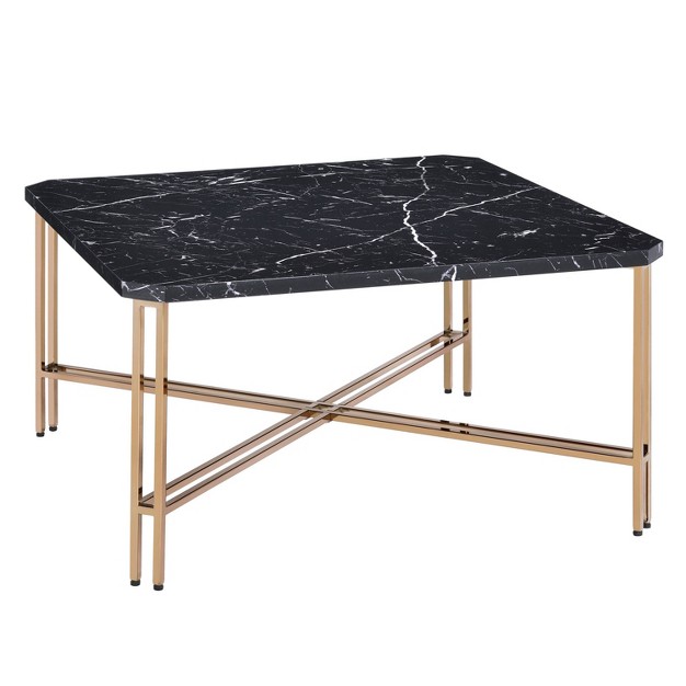 Daxton Faux Marble Square Cocktail Table Black gold Steve Silver Co