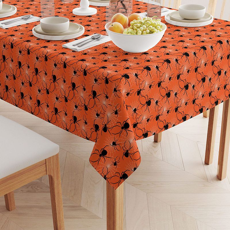 Square Tablecloth， 100% Polyester， 60x60， Halloween Spiders Web