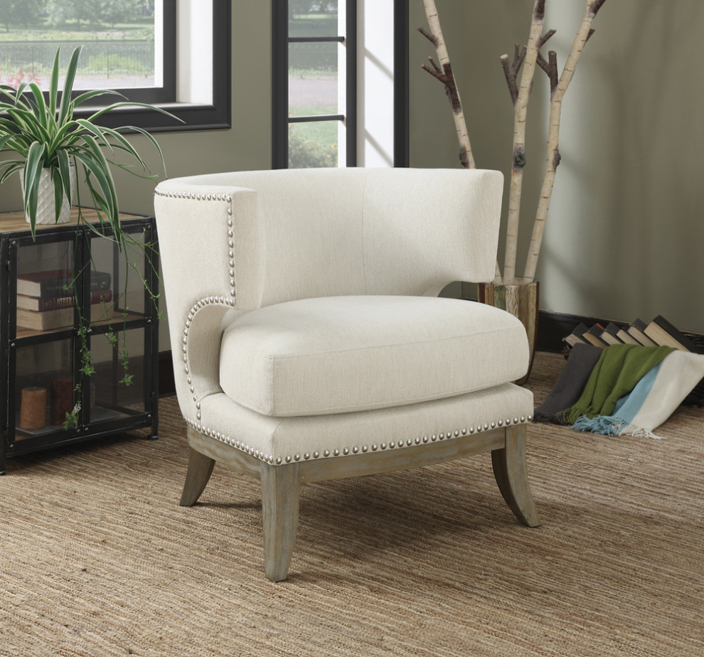 Jordan Dominic Barrel Back Accent Chair White and Weathered Grey   Modern   Armchairs And Accent Chairs   by Modon  Houzz