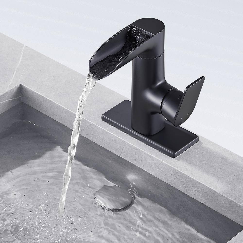 Zalerock Waterfall Single Handle Single Hole Bathroom Faucet in Matte Black WPMP003