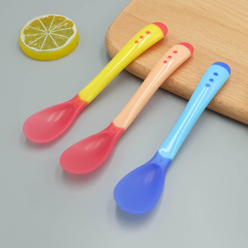 3pcs Small Toddlers Utensils Plastic Baby Spoons Infant Feeding Tool Heat Sensitive Kids Tableware