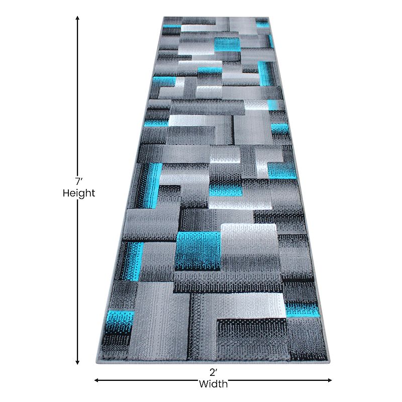 Masada Rugs Masada Rugs Trendz Collection 2'x7' Modern Contemporary Runner Area Rug in Turquoise， Gray and Black-Design Trz861