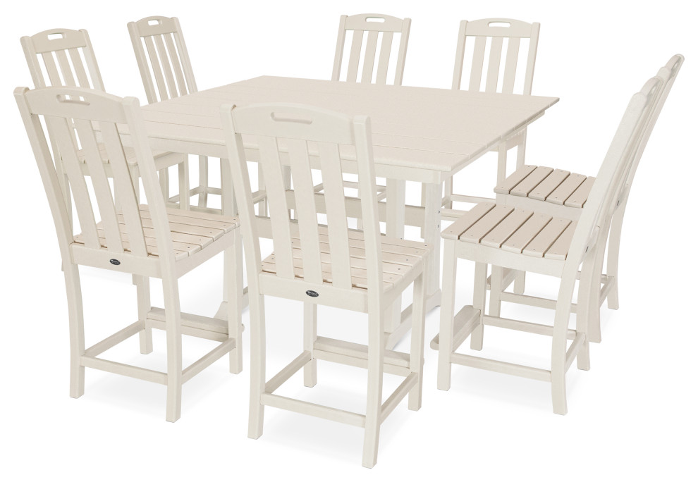 Trex Outdoor Furniture Yacht Club 9 Piece Farmhouse Side Chair Counter Set   Beach Style   Outdoor Dining Sets   by POLYWOOD  Houzz