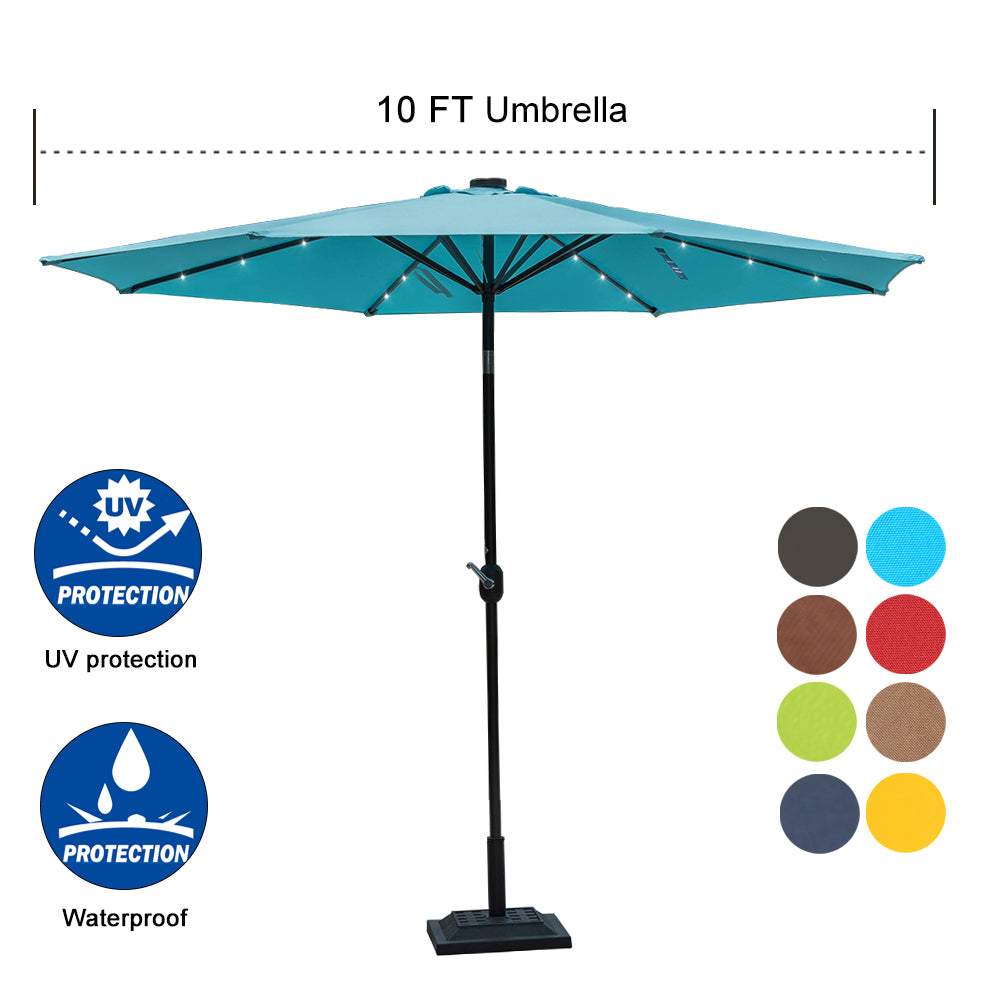 Sundale Outdoor 10 ft Solar Powered 24 LED Lighted Patio Umbrella Table Market Umbrella with Crank and Push Button Tilt for Garden, Deck, Backyard, Pool, 8 Steel Ribs (Blue)