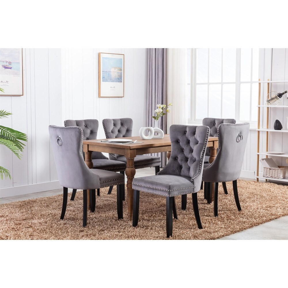 High end Tufted Solid Wood Velvet Upholstered Dining Chair with Wood Legs  2 Pcs Set