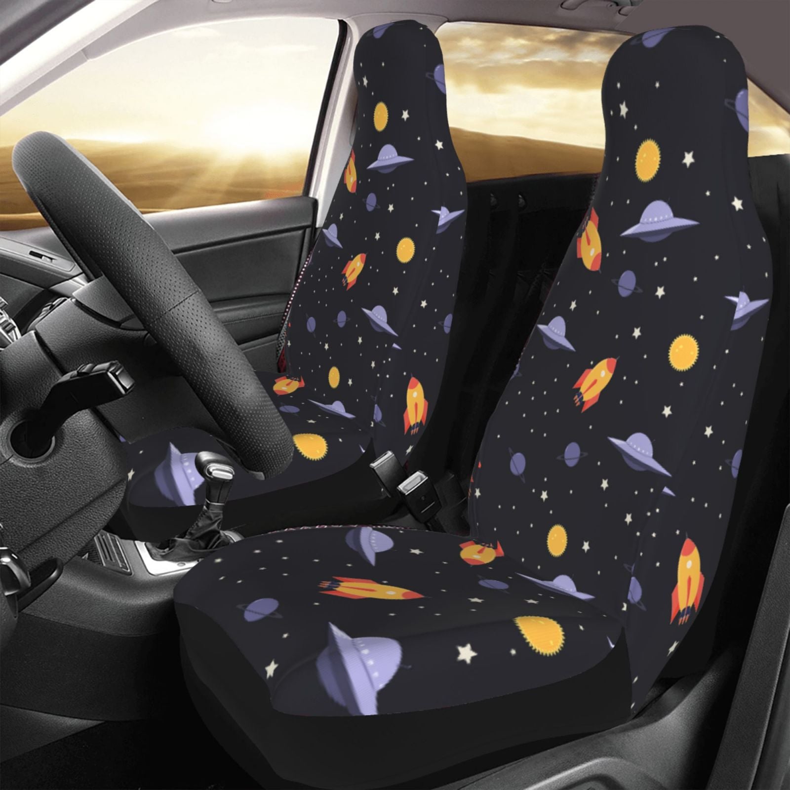 TEQUAN Front Seat Covers， Ufos Planets Stars Pattern 2 Piece Car Seat Cover Fit Most Car SUV Truck Van