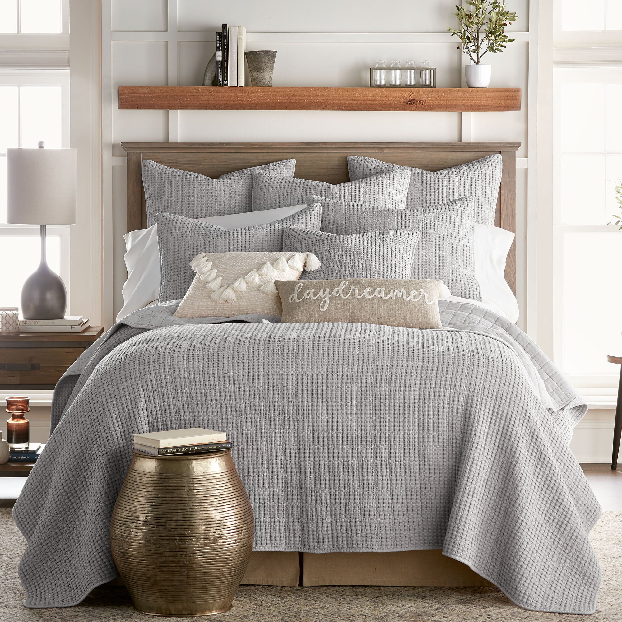 Levtex Home - Mills Waffle - King/Cal King Quilt Set - Grey Cotton Waffle - Quilt Size (106 x 92in.)， Sham Size (36 x 20in.)