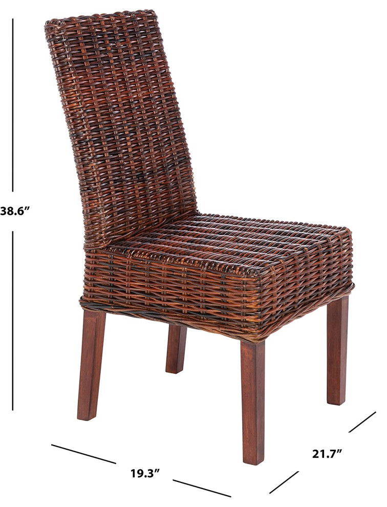 Set of 2 Armless Dining Chair  Woven Design With Wooden Legs   Tropical   Dining Chairs   by Declusia  Houzz