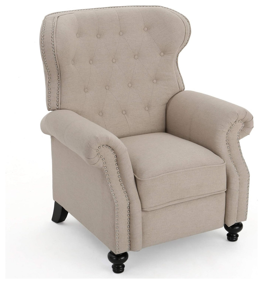 Classic Recliner  Padded Seat With Tufted Wingback and Rolled Arms  Wheat   Traditional   Recliner Chairs   by Declusia  Houzz