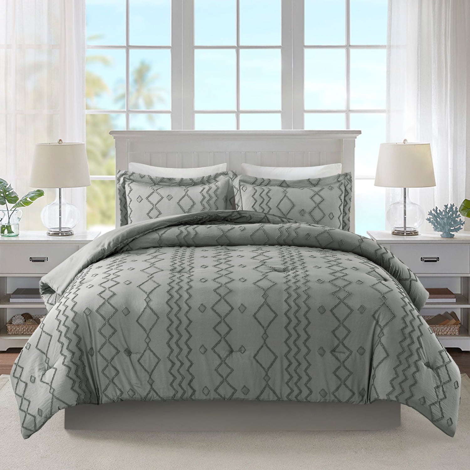 JML 3 Piece Comforter Set Queen，1 Comforter，2 Pillowcases，Geometric Tufted Comforter Set