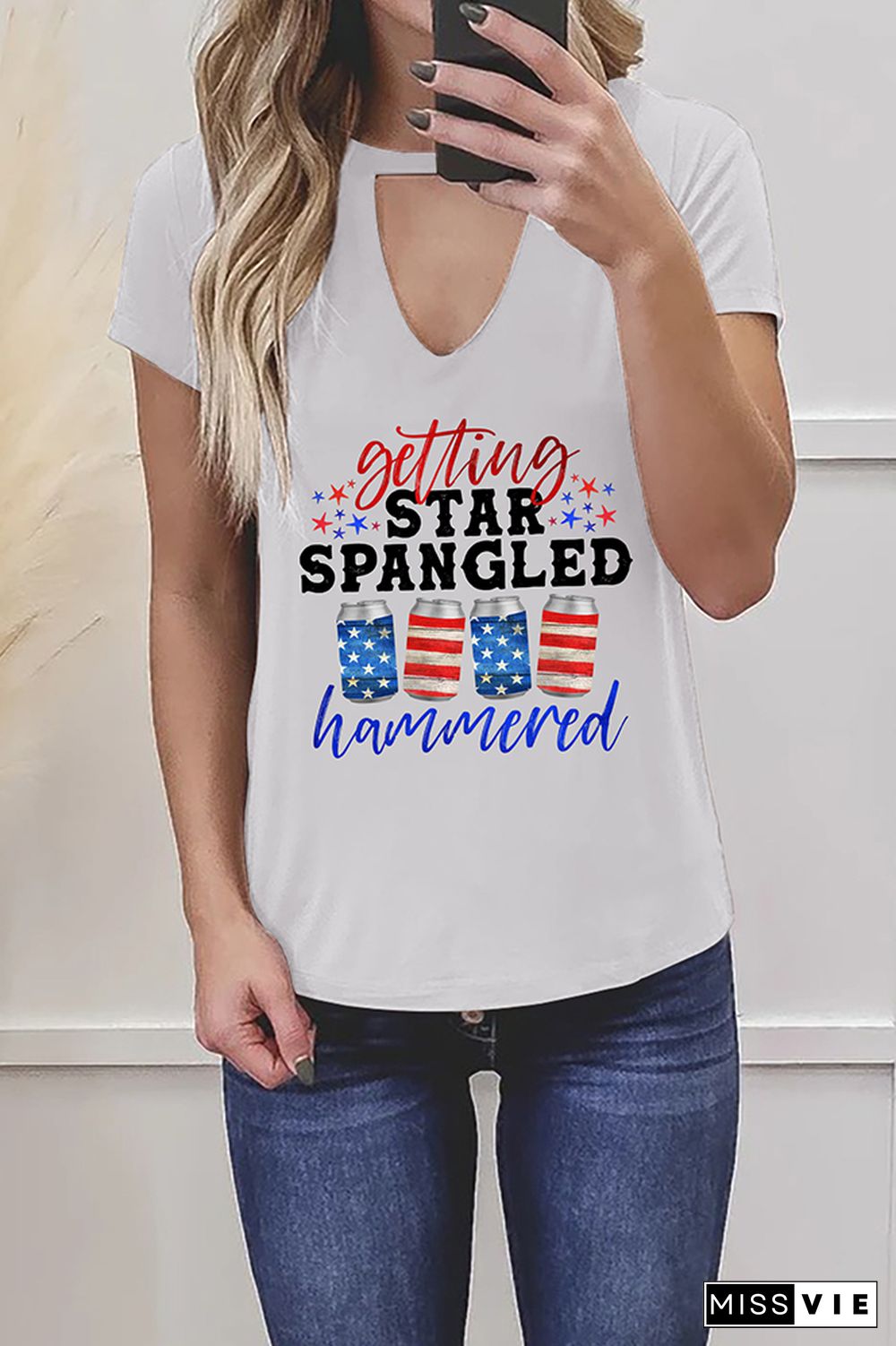 Star Spangled Hammered Beer Graphic Tees for Women Wholesale Short Sleeve T shirts Top