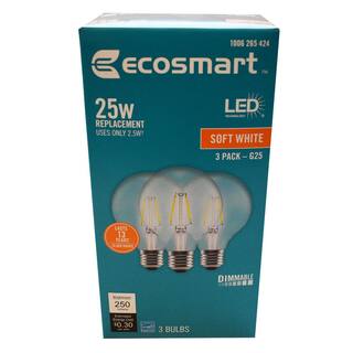 EcoSmart 25-Watt Equivalent G25 Dimmable Globe Clear Glass Filament LED Edison Light Bulb Soft White (3-Pack) FG-04210