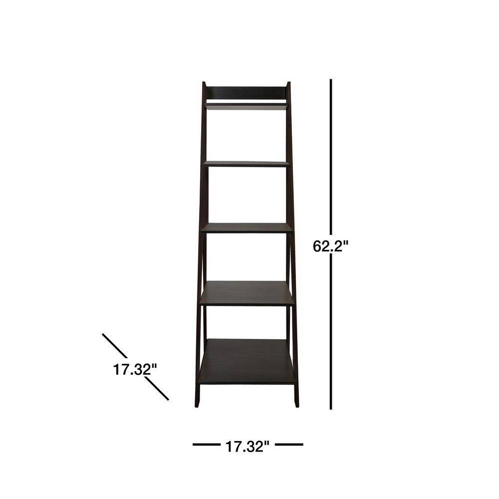 Adeptus 62.2 in. Black Wood 5-shelf Ladder Bookcase with Open Back 95078