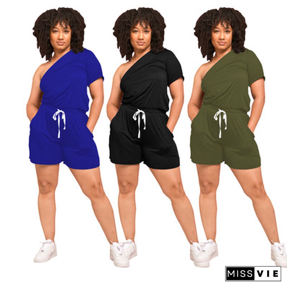 One-Shoulder Short-Sleeved Loose Fit Stretch Sports Jumpsuit