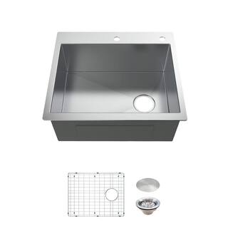 Glacier Bay Professional 27 in. Zero Radius Drop-In 16G Stainless Steel 2-Hole Single Bowl Kitchen Sink with Accessories FSDZ2722A1ACC