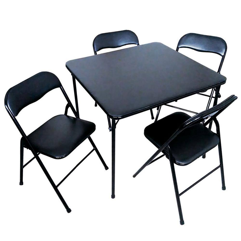 Plastic Development Group 5-Piece 34 in. Black Card Table and 4 Chairs Furniture Set PDG-819