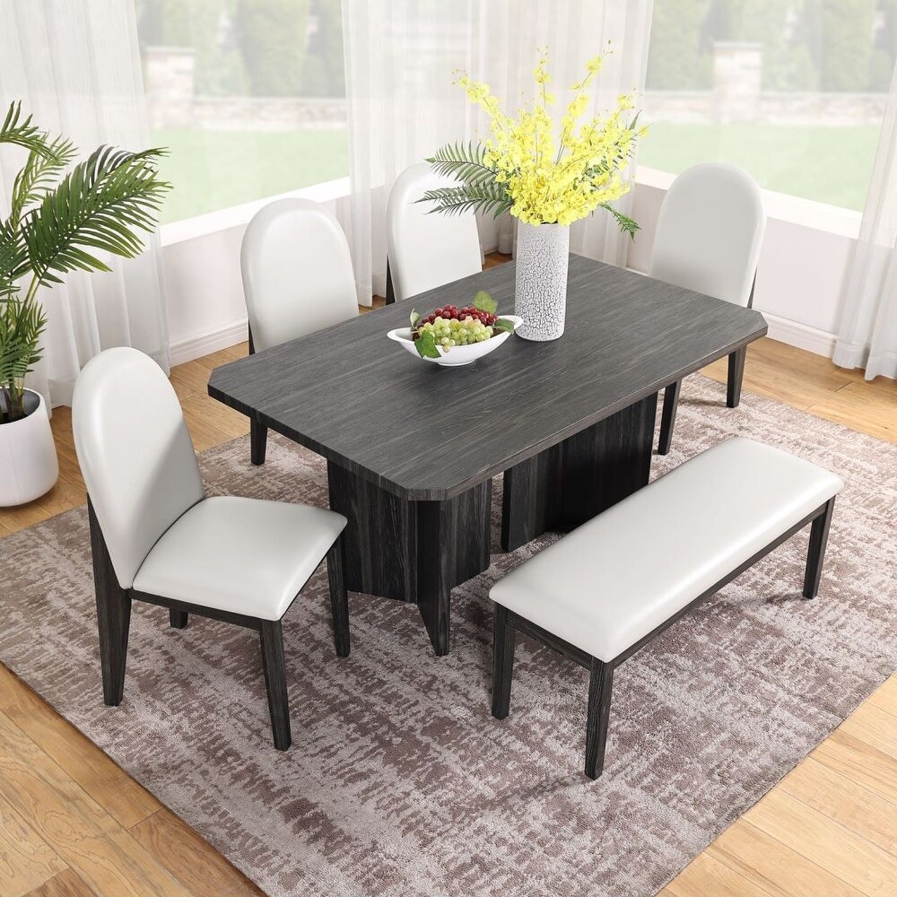 Modern 6 piece dinner set including dining table dining chairs