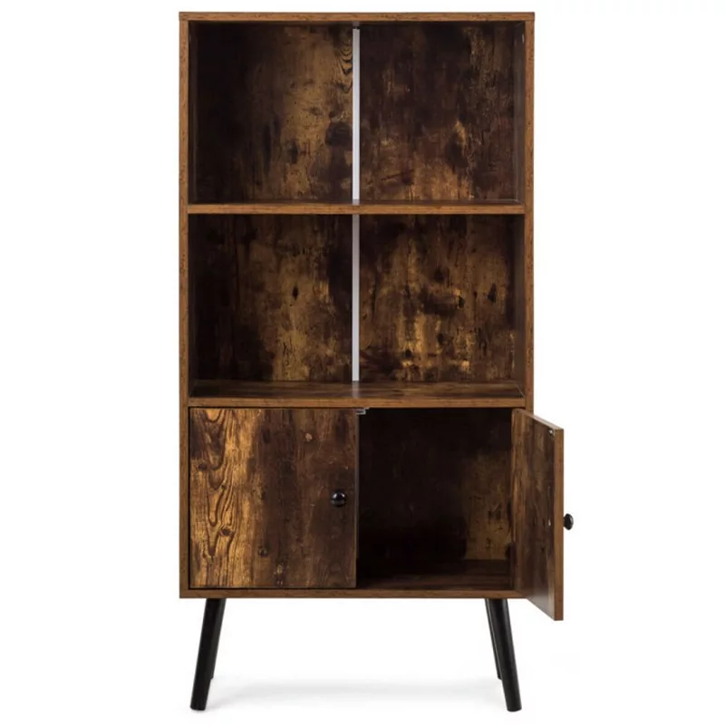 Hivago 2-Tier Retro Bookcase Bookshelf with 3 Compartment-Coffee