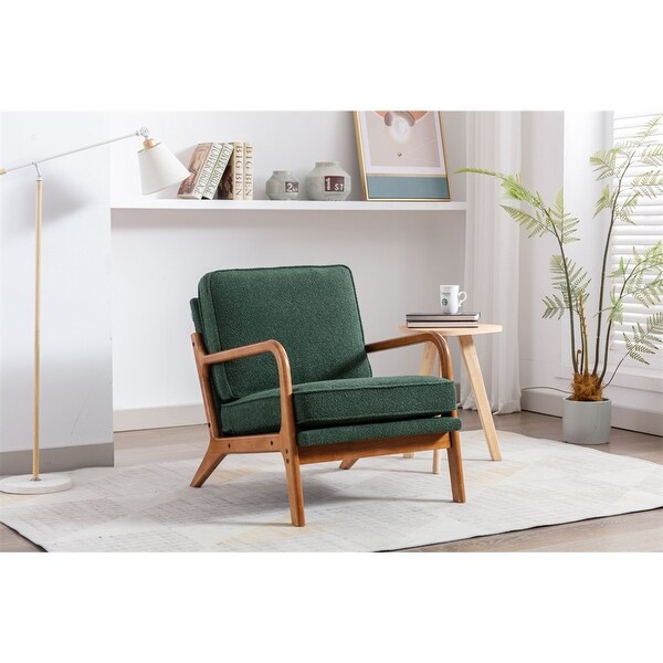 Mid Century Modern Accent Chair， Single Upholstered Lounge Reading Armchair with Solid Wood Frame and Cushions， Emerald Fabric