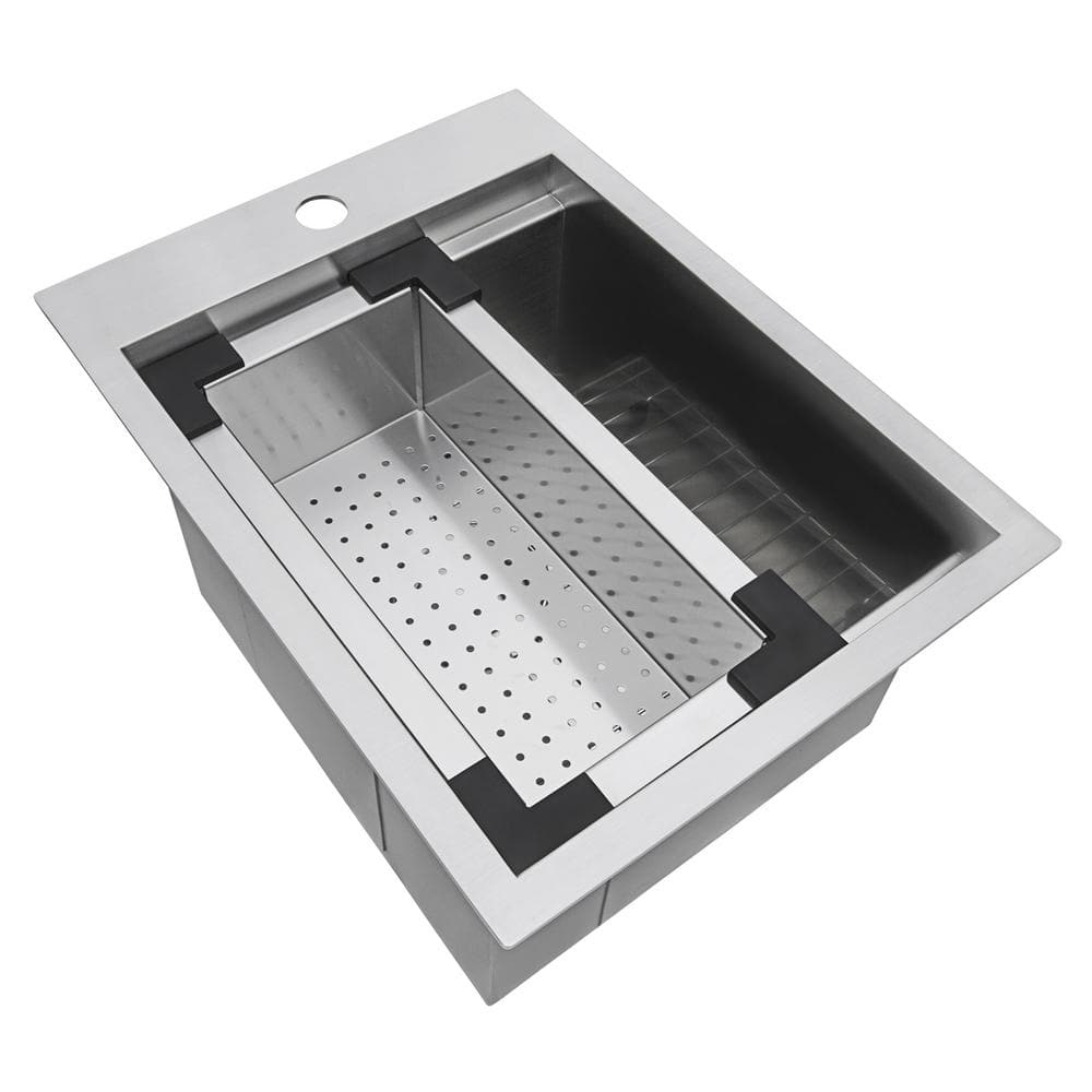 Ruvati 15 in. x 20 in. Single Bowl Workstation Drop-In Marine Grade Stainless Steel Outdoor Sink RVQ5210