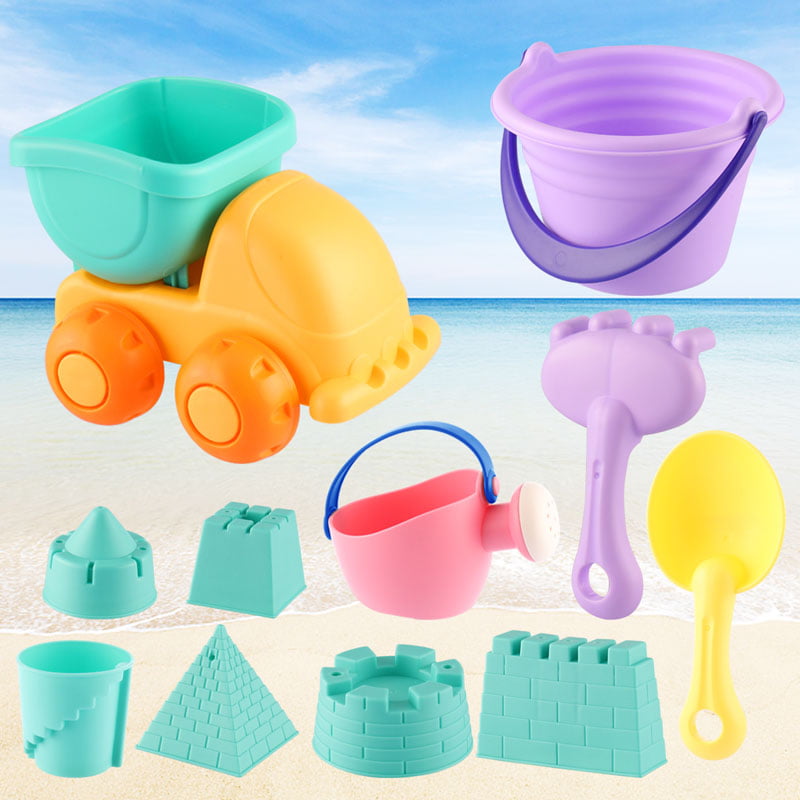 Beach Sand Toys Set for Kids Toddlers 11Pcs Beach Toys Sandbox Toys with Sand Truck Bucket Shovels Rakes Beach Castle Molds