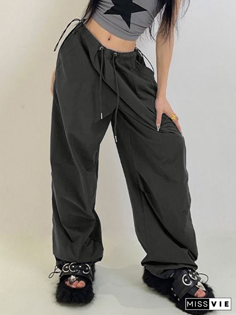 American Style Vintage Drawstring Bound Feet Cargo pants