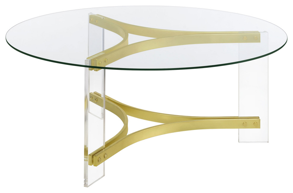 Janessa Round Glass Top Coffee Table With Acrylic Legs Clear and Matte Brass   Modern   Coffee Tables   by Modon  Houzz