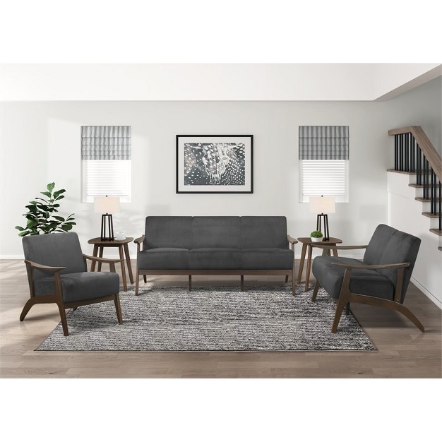 Carlson Velvet Upholstered Loveseat In Dark Gray And Dark Walnut Lexicon