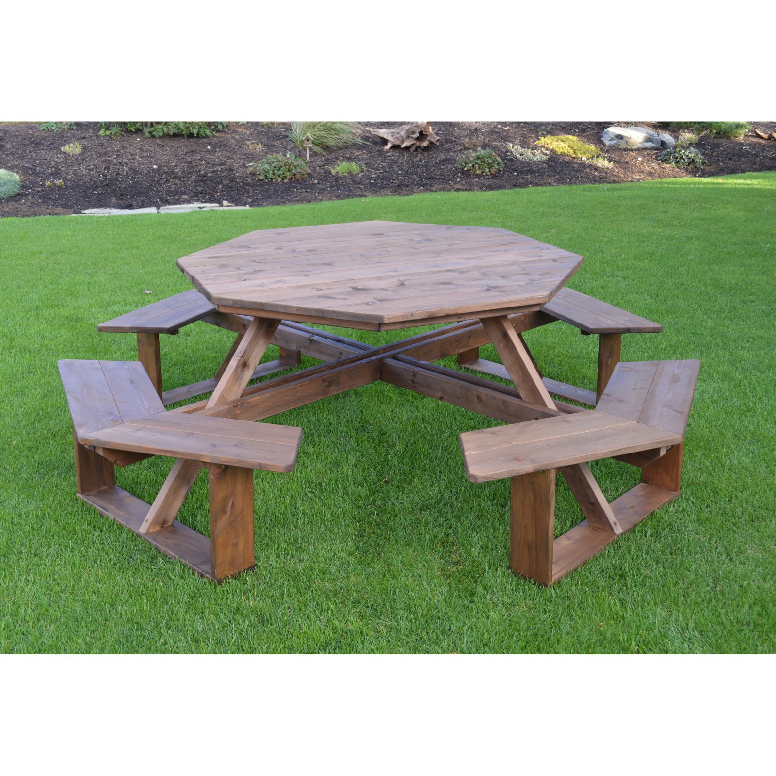 A andamp; L Furniture 54 in. Octagon Walk-In Wood Picnic Table with Optional Umbrella Hole