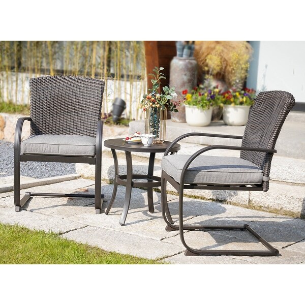 Grand patio 3 Piece Outdoor Bistro Set with Cushioned Wicker Spring Chairs and Metal Side Table