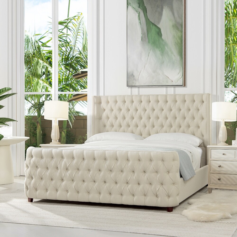 Chateau Linen Upholstered Tufted Shelter Panel Bed