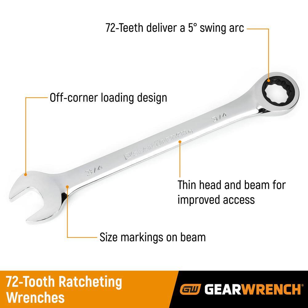 GEARWRENCH Metric 72-Tooth Combination Ratcheting Wrench Tool Set (16-Piece) 9416