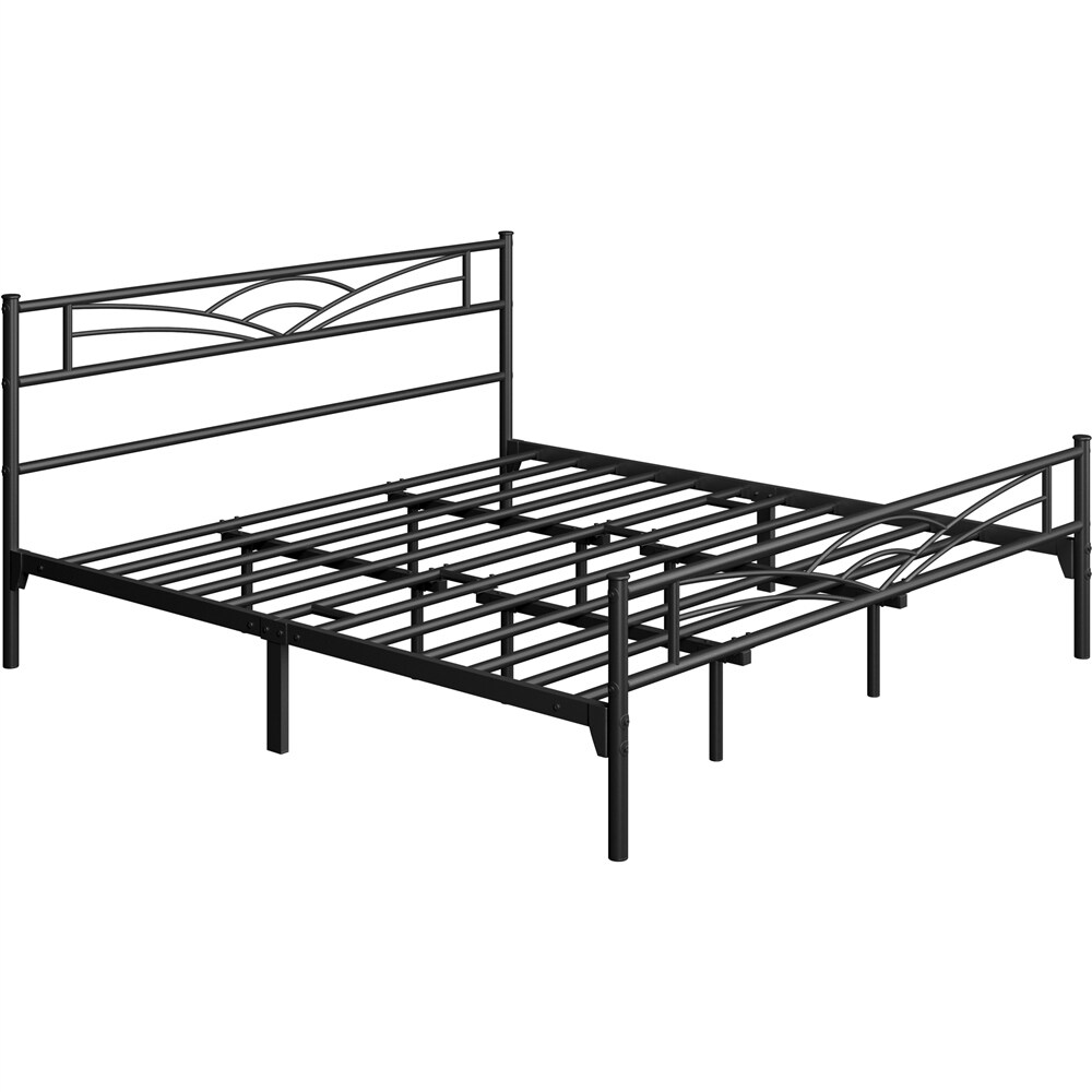 Yaheetech Metal Platform Bed Frame with Underbed Storage Bed Frame with Cloud inspired Design Headboard