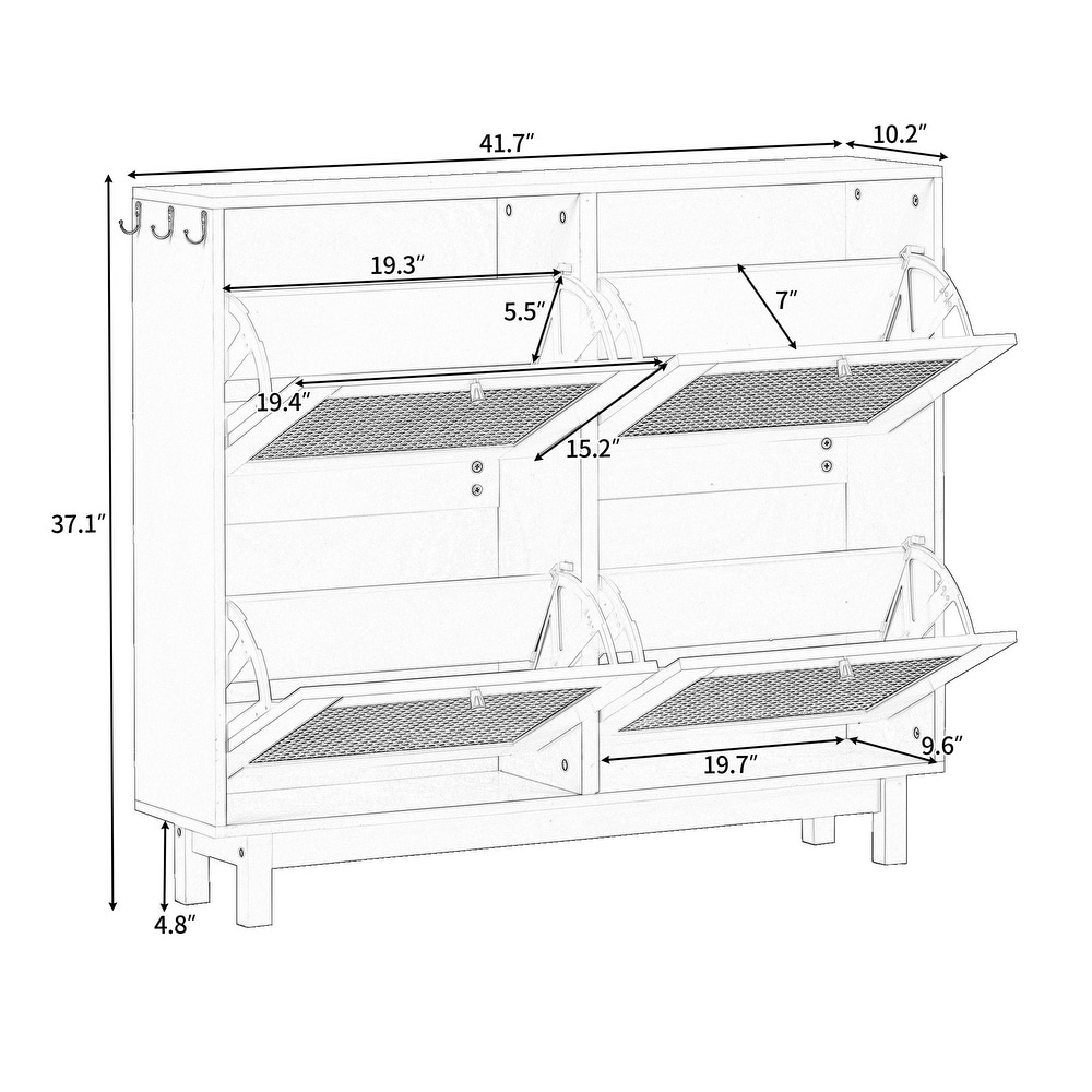 Rattan 2 Tier Shoe Cabinet with 4 Flip Drawers