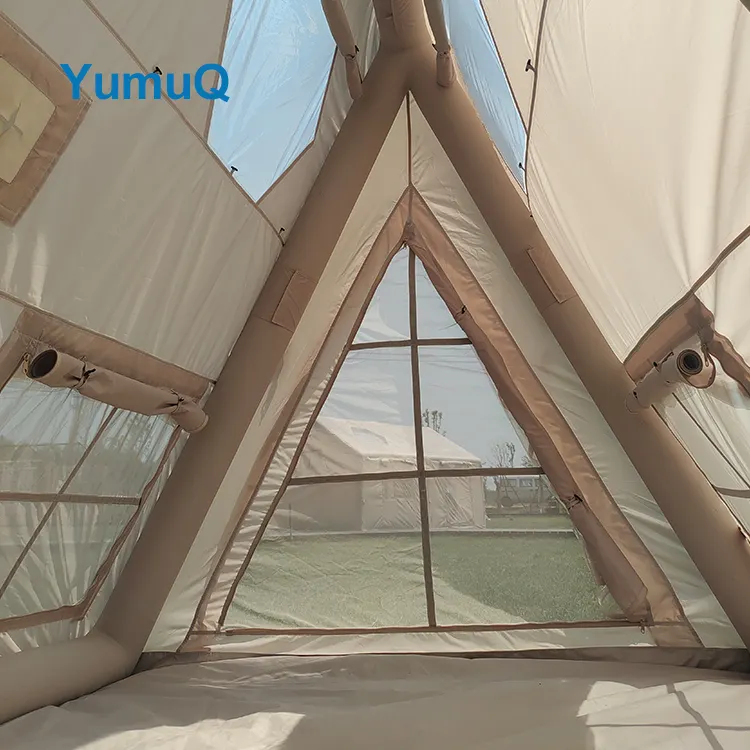 YumuQ 4m Best Selling Automatic Big Inflatable Air Bell Glamping Camping Tent Cotton Canvas For 10 Persons