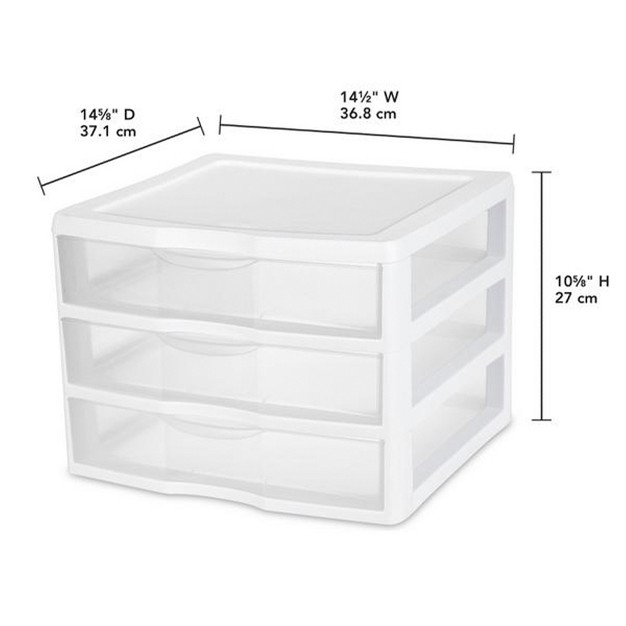 Sterilite Clear Plastic Stackable Small 3 Drawer Storage System For Home Office Dorm Room Or Bathrooms