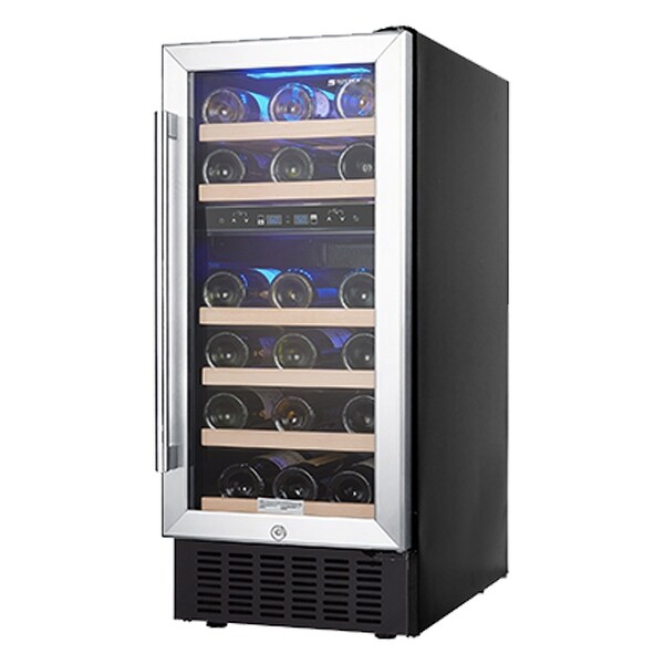 15 Inch Wine Cooler Refrigerators 28 Bottle Fast Cooling Low Noise Wine Fridge with Professional Compressor